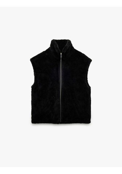 Koton Fermuarlı Uzun Şal Yaka Peluş Yelek Siyah 6wal20095ıw Siyah