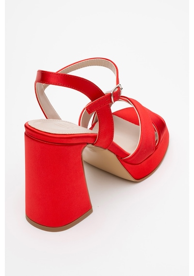 Luvishoes Luvi Shoes Lello Kırmızı Saten Kadın Platform Topuklu Ayakkabı Kırmızı