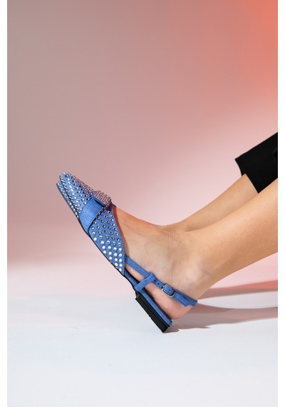 Luvishoes Kelp Kot Mavi Taşlı Kadın Düz Sandalet Mavi