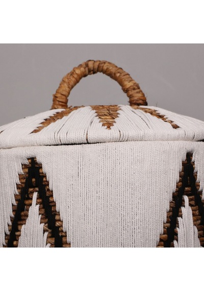 Söke Beyaz Makrome Ve Doğal Abaka - Kapaklı Sepet 36x40 Cm Beyaz