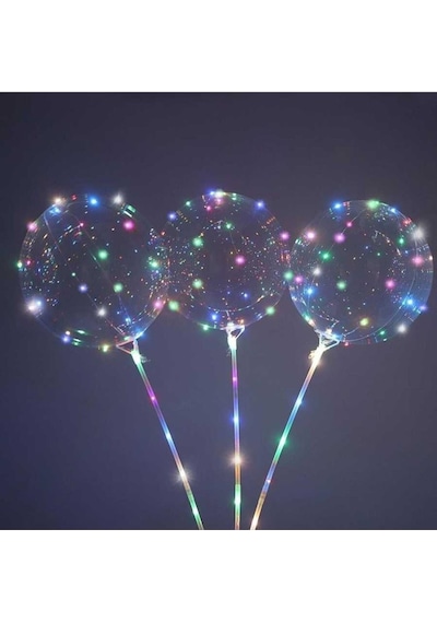 3 Fonksiyonlu Balonlu Led - Işıklı Balon Fonksiyonlu Saplı Şeffaf Işıklı Çubuklu Balon