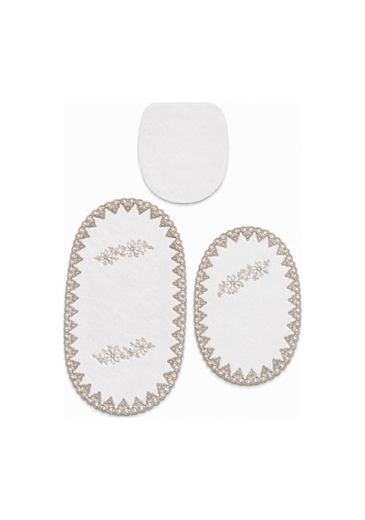 3lü Set Gold-gümüş Fransız Dantelli Lüks Banyo Paspası Kaymaz Tabanlı Çeyizlik Banyo Paspas Seti Lau Gold-Beyaz