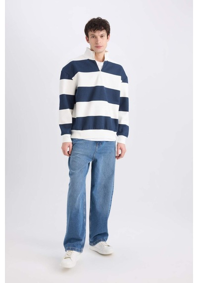 DeFacto Boxy Fit Fermuarlı Dik Yaka Çizgili Sweatshirt C7045AX24AUNV253