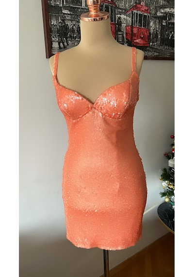 Chica Rosa Fashion Somon Pullu Mini Elbise