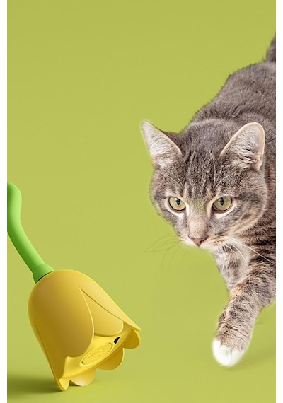 İnteraktif Şarjlı Çiçek Şeklinde Kedi Oyuncağı Evcil Hayvan Egzersiz Oyuncağı Şirin Çiçek Şekilli