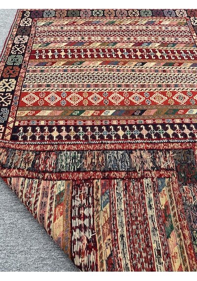 El Dokuması İran Kilimi 126x200 Renkli Motifli Yün Kilim