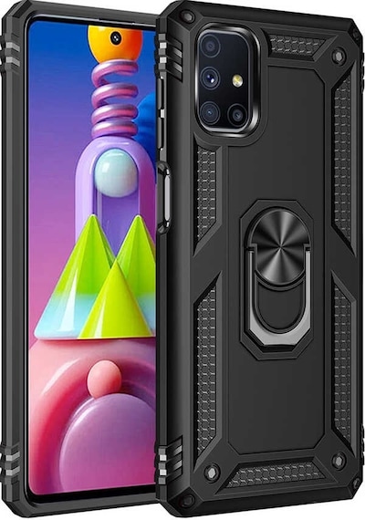 Samsung Galaxy Uyumlu M51 Kılıf Sert Silikon Yüzüklü Stand Özellikli Kapak