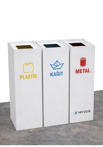3 Lü Sıfır Atık Geri Dönüşüm Kutusu Sak-409 Metal Atık Ayrıştırma Ünitesi Hey Çelik