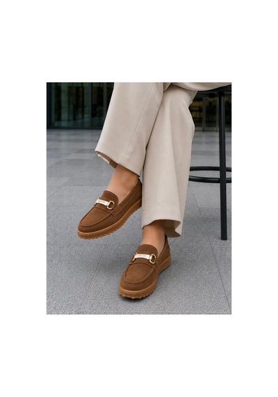 Homiro Kadın Süet Loafer Tokalı Günlük Ayakkabı - Siyah
