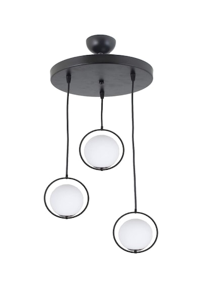 Modern Beyaz Glop Camlı Daire Model Üçlü Siyah Sarkıt Avize
