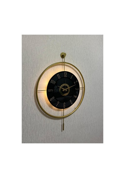 Pey Aksesuar Metal Camlı Duvar Saati 60x80 Cm Büyük Boy Işıklı Gerçek Cam Gold-füme-siyah-gold M61-gold-füme-siyah-gold
