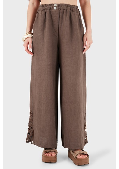 Via Dante Relaxed Fit Güpür Detaylı Bol Paça Keten Pantolon Bayan Pantolon 699e10941 Kahve Via Dante Relaxed Fit Güpür Detaylı Bol Paça Keten Pantolon Bayan Pantolon 699e10941 Kahve