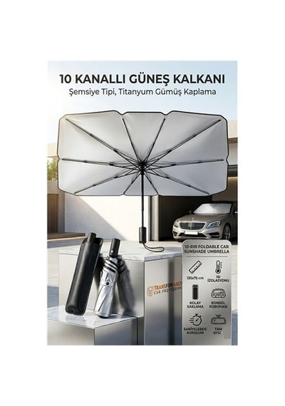 Zenvac Şemsiye Tipi Araç Güneşliği, Katlanabilir Oto Ön Cam Güneşlik, 10 Telli Uv Korumalı 723210 Zenvac29