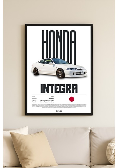 Honda Integra Araba Siyah Ahşap Çerçeveli Poster, Dekoratif Duvar Tablosu