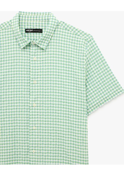 Koton Regular Fit Kısa Kollu Klasik Yaka Pötikareli Gömlek Mavi Ekose 6sam60096nw