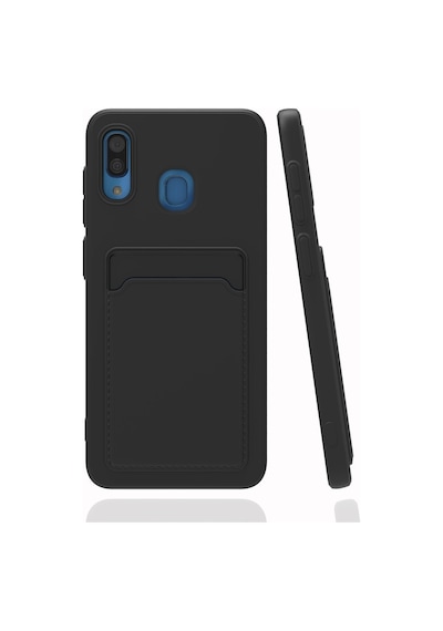 Fibaks Galaxy A30/A20 Uyumlu Kılıf Kamera Korumalı Kartlıklı Cüzdanlı Kırmızı Tuşlu Siyah Silikon Kapak Siyah
