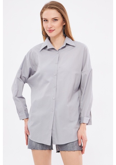 Armonika Kadın Gri Oversize Uzun Basic Gömlek Arm-22y001118