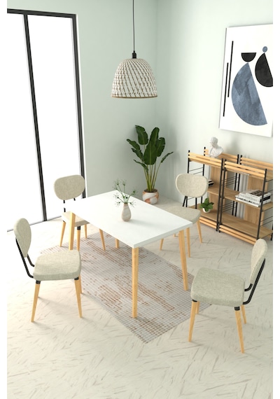 Vilinze Deniz Sandalye Avanos Ahşap Mutfak Masası Takımı - 70x120 Cm Beyaz