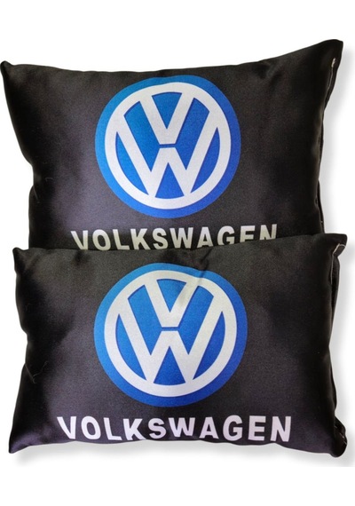 Volkswagen Uyumlu Dijital Baskılı Siyah Araç Seyahat Boyun Yastık 2'li Set Siyah