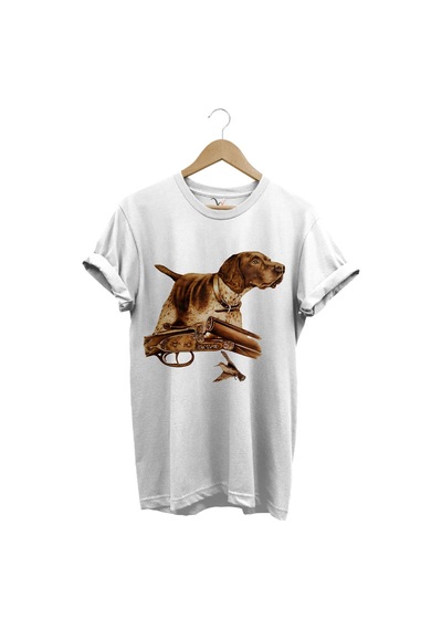 Hunter Avcılık Temalı Fişek Labrador Retriever Setter Pointer Baskılı %100 Pamuk Regular Fit T-shirt Beyaz