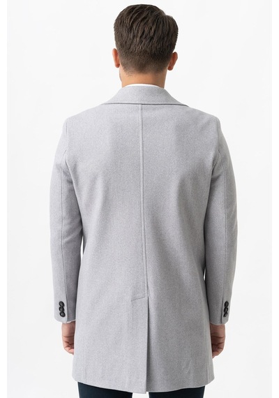 White Stone Ancona 4025-2 Düz Ceket Yaka Slim Fit Pamuklu Kaban Gri-Gri