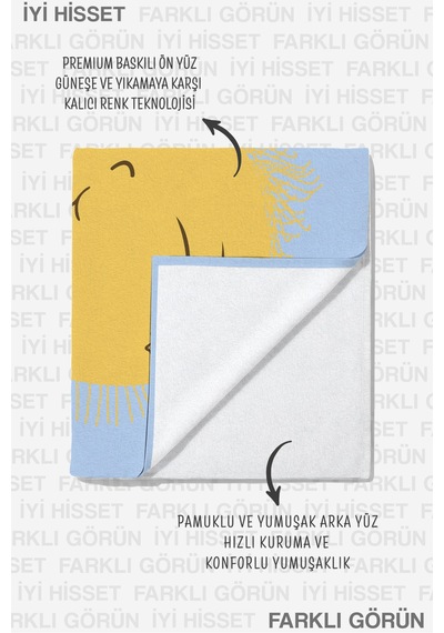 Sevimli Güneş Figürlü Çocuk Plaj Havlusu - Pastel Mavi Sarı Modern Hızlı Kuruyan Mikrofiber Havlu Uçuk Köpüğü