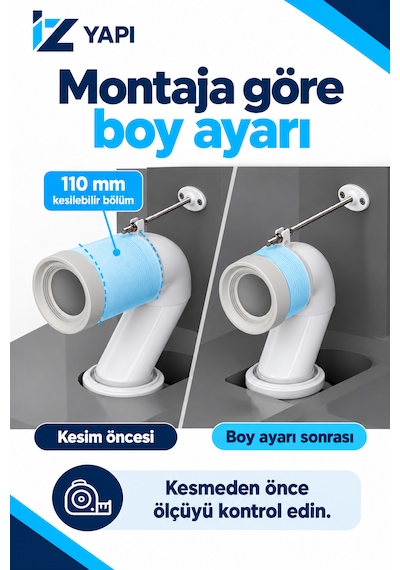 İz Yapı Kesilebilir S Tipi Klozet Bağlantı Dirseği 100/110 Mm Tpe Contalı Sabitleme Takımlı Beyaz