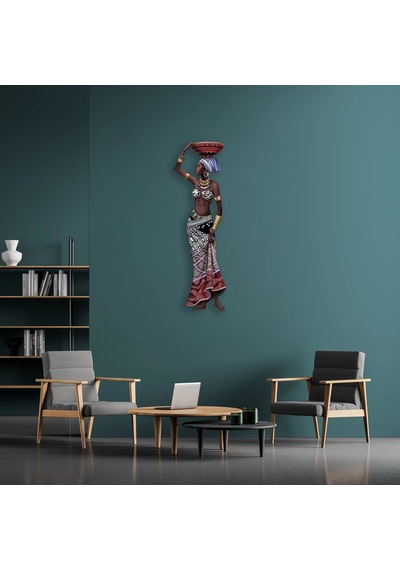 Sepetli Afrikalı Kadın - Metal Tablo - Dec0119 28 X 90 Cm Çok Renkli