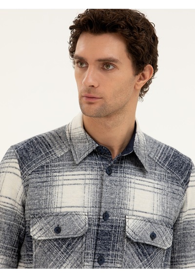 Cacharel Lacivert Yün Karışımlı Ekose Overshirt Gömlek Cacharel Lacivert Yün Karışımlı Ekose Overshirt Gömlek