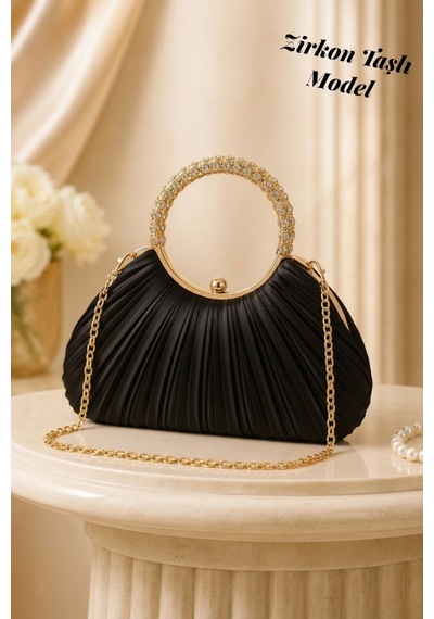 Famels Pileli /pilseli Çanta Yeni Model Pilseli Abiye Çanta Siyah Saten Taşlı Kulp Ve Zincirli, Gold Kasa Siyah Saten Y Famels Pileli /pilseli Çanta Yeni Model Pilseli Abiye Çanta Siyah Saten Taşlı Kulp Ve Zincirli, Gold Kasa Siyah Saten Y