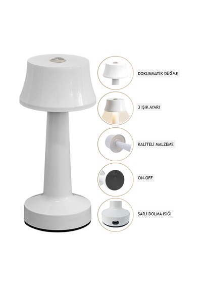 Zenlight Metal Dokunmatik Şarjlı Masa Lambası 320-6 Beyaz