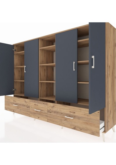 Hyperion Dolap 12 Raflı 3 Çekmeceli 4 Kapaklı 220x44x163 Çam-antr Çam-antrasit/çam Hyperion Dolap 12 Raflı 3 Çekmeceli 4 Kapaklı 220x44x163 Çam-antr Çam-antrasit/çam