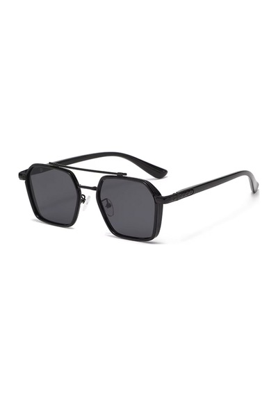Favon Siyah Retro Köşeli Metal Çerçeve İnce Sap Unisex Uv400 Vintage Retro Güneş Gözlüğü