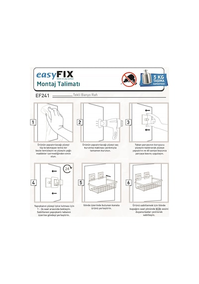 Teknotel Easyfıx Yapıskanlı Tek Katlı Banyo Rafı Krom Ef241