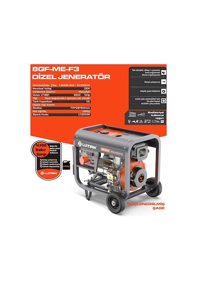 Lutian Lt8gf-me-f3 Dizel Jeneratör 10 Kva Monofaze Marşlı 12 Hp