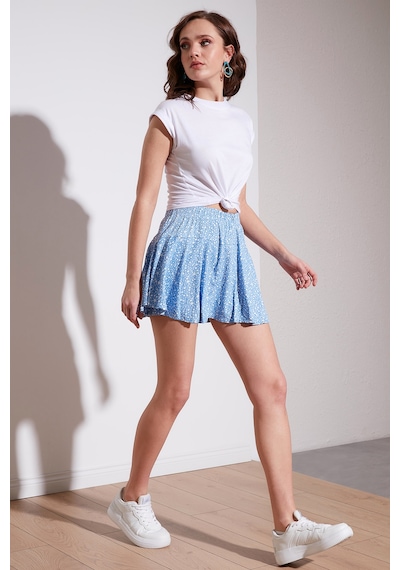 Lela Beli Lastikli Mini Şort Etek Bayan Etek 5864024 Bebe Mavi