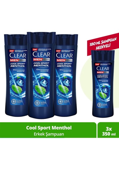 Men Kepeğe Karşı Etkili Şampuan Cool Sport Menthol 350 Ml X3