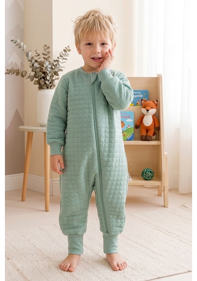 Babymod Mevsimlik Kapitone 1.5 Tog Çocuk Uyku Tulumu Uyku Gurusu %100 Pamuk Kumaş Yeşil