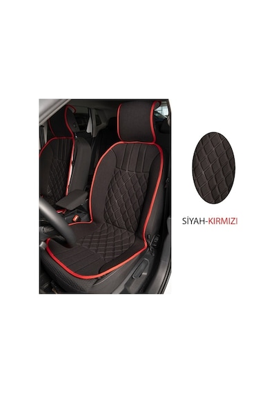 Seat Leon Cupra Uyumlu Koltuk Minderi Ön 2'li Set Elegance Siyah Kırmızı Çizgili