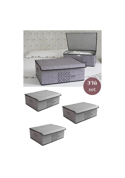 Flosoft 3 Adet Keçe Kapaklı Baza Hurcu, Çok Amaçlı Düzenleyici Organizer 50x40x19 Cm Gri