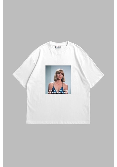 Tarzsokak I'm Not Your Baby Baskılı Oversize Unisex Beyaz Beyaz