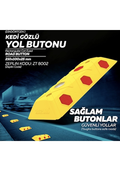 10 Adet Dikdörtgen Mercekli Yol Butonu Sarı Renk
