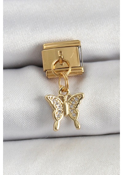316l Çelik Sallantılı Zirkon Taşlı Kelebek Model Gold Renk Nomination Charm 5886 Çok Renkli 08048819