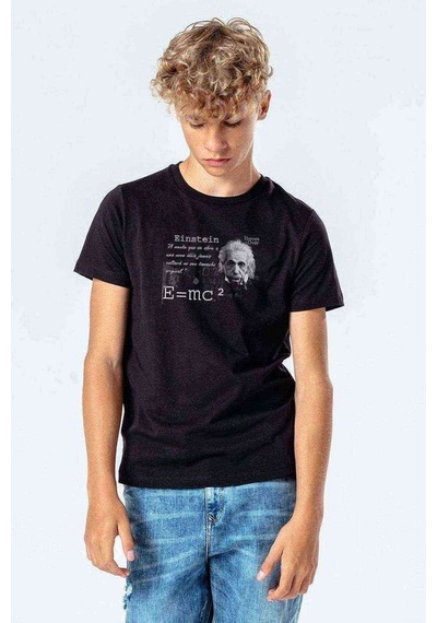 Tshirthane Albert Einstein E=Mc2 Baskılı Unisex Çocuk Siyah T-Shirt
