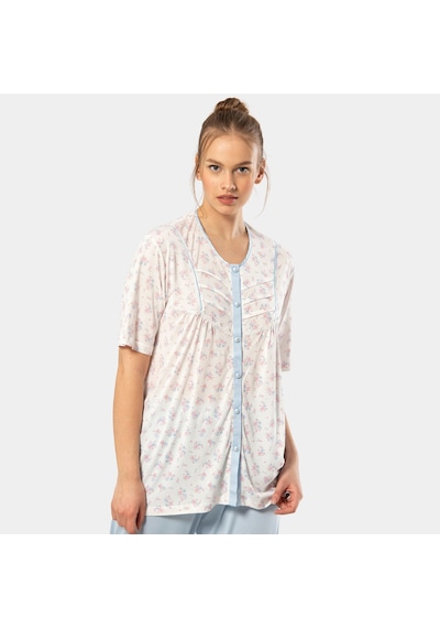 Empirme Düğmeli Battal Kısa Kollu Pijama Takım 3370/mavi Mavi