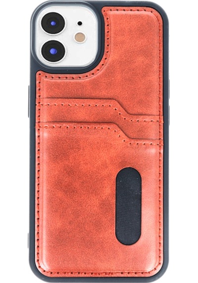 Newface Apple Uyumlu iPhone 11 Kılıf Sara Kartvizitli Deri Kılıf - Taba Taba