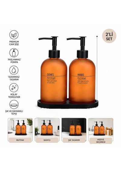 2 Li Amber Cam Hands& Dıshes Sıvı Sabunluk Seti Turuncu