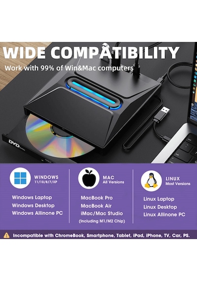 Valkyrie Usb 3.0 Harici External Cd Dvd Okuyucu Yazıcı Led Usb Hub Tf Sd Kart Okuyucu Çoğaltıcı
