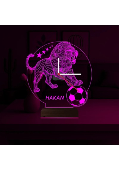 Luvivia Aslan Futbol Taraftar Özel Saatli 3d Lamba - Masa Gece Lambası Şeffaf