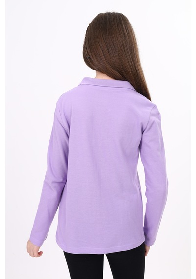 Toontoy Kids Toontoy Unisex Polo Yaka Düğmeli Uzun Kollu Tişört Lila